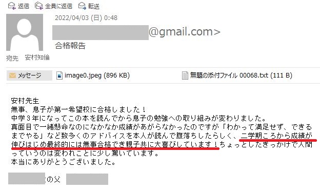 合格報告のメール